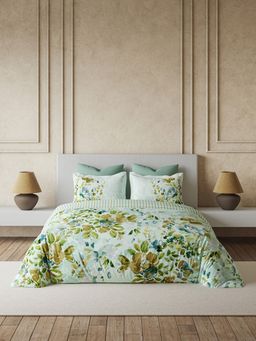 Ddecor Live Beautiful - Premium Cotton 145Tc Floral Green 4 Piece Bedding Set (King)