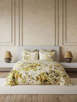 Ddecor Live Beautiful - Premium Cotton 145Tc Floral Beige 4 Piece Bedding Set (King)