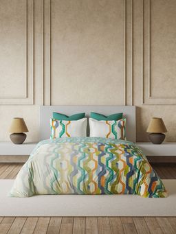 Ddecor Live Beautiful - Premium Cotton 145Tc Geometric Green 4 Piece Bedding Set (King)