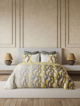 Ddecor Live Beautiful - Premium Cotton 145Tc Geometric Yellow 4 Piece Bedding Set (King)