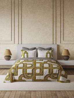 Ddecor Live Beautiful - Premium Cotton 145Tc Geometric Yellow 4 Piece Bedding Set (King)