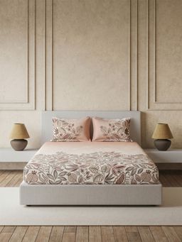 Ddecor Live Beautiful - Pure Cotton 145Tc Floral Pink Fitted Bedsheet with 2 Pillow Covers (King)
