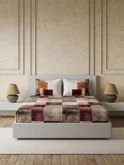 Ddecor Live Beautiful - Pure Cotton 145Tc Geometric Wine Fitted Bedsheet with 2 Pillow Covers (King)
