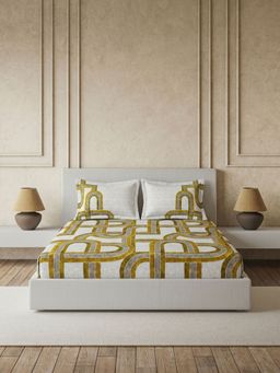 Ddecor Live Beautiful - Pure Cotton 145Tc Geometric Yellow Fitted Bedsheet with 2 Pillow Covers (King)