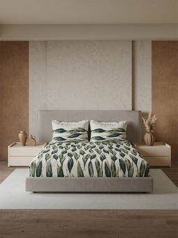 Ddecor Live Beautiful - Pure Cotton 144Tc Leaves Green Bedsheet with 2 Pillow Covers (King)