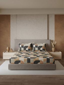 Ddecor Live Beautiful - Pure Cotton 144Tc Geometric Black Bedsheet with 2 Pillow Covers (King)