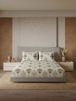 Ddecor Live Beautiful - Pure Cotton 144Tc Geometric Yellow Bedsheet with 2 Pillow Covers (King)