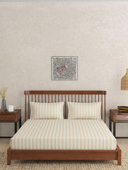 Fabindia - Beige Natural Woven Cotton Bedsheet with 2 Pillow Covers (Double)