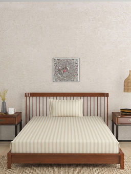 Fabindia - Beige Natural Woven Cotton Bedsheet with 1 Pillow Cover (Single)
