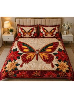 HOSTA HOMES - Beige Soft Fabric 7D Quilted Printed Bedsheet with 2 Pillow Covers (Queen)