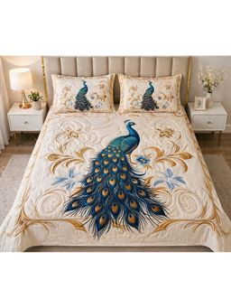 HOSTA HOMES - Beige Soft Fabric 7D Quilted Printed Bedsheet with 2 Pillow Covers (Queen)