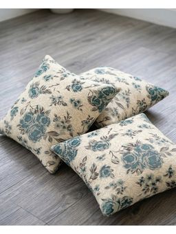 HOSTA HOMES - Aqua Jacquard Designed Polyester Based Cushion Covers (Pack of 3) (16 x 16 Inches)