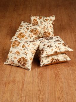 HOSTA HOMES - Beige Jacquard Designed Polyester Based Cushion Covers (Pack of 5) (16 x 16 Inches)
