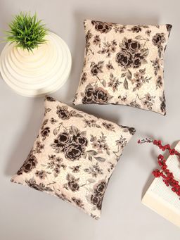 HOSTA HOMES - Brown Jacquard Designed Polyester Based Cushion Covers (Pack of 2) (16 x 16 Inches)