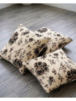 HOSTA HOMES - Brown Jacquard Designed Polyester Based Cushion Covers (Pack of 3) (16 x 16 Inches)