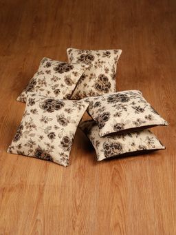 HOSTA HOMES - Brown Jacquard Designed Polyester Based Cushion Covers (Pack of 5) (16 x 16 Inches)