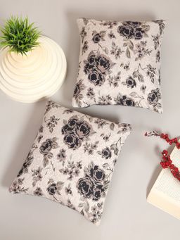 HOSTA HOMES - Grey Jacquard Designed Polyester Based Cushion Covers (Pack of 2) (16 x 16 Inches)