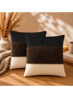 HOSTA HOMES - Brown Square Cushion Covers (Pack of 2) (16 x 16 Inches)
