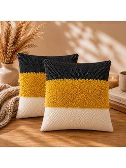 HOSTA HOMES - Mustard Square Cushion Covers (Pack of 2) (16 x 16 Inches)