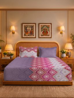 Urban Space - Lehriya Purple 200 Tc Cotton Bedsheet with 2 Pillow Covers