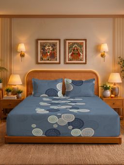 Urban Space - Moonstone Blue 200 Tc Cotton Bedsheet with 2 Pillow Covers