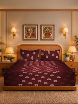 Urban Space - Midnight Maroon 200 Tc Cotton Bedsheet with 2 Pillow Covers