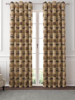 GM - abstract Jacquard Room Darkening Curtains 7 Feet in Yellow Colour (Set of 2)