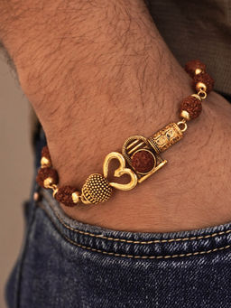 Japam - Brown Gold Plated Om Rudraksha Bracelet
