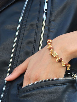 Japam - Brown Gold Plated Cubio Rudraksha Bracelet