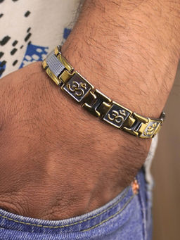 Japam - Silver & Gold Plated Om Tripti Duo Tone Spiritual Bracelet