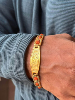 Japam - Brown Gold Plated Om Grid Rudraksha Bracelet