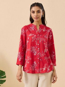 Fabindia - Red Cotton Floral Printed Tunic