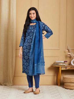 Fabindia - Indigo Cotton Silk Kurta and Pant with Dupatta