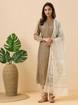Fabindia - Natural Cotton Silk Blend Hand Block Printed Dupatta
