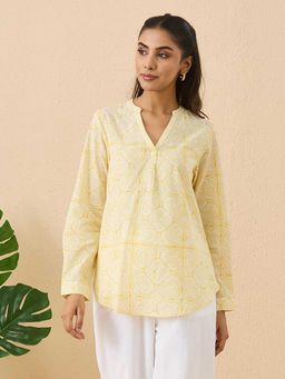 Fabindia - Yellow Cotton Floral Printed Tunic