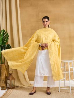 Fabindia - Yellow Cotton Silk Blend Chikankari Dupatta