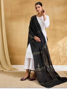 Fabindia - Black Cotton Blend Chikankari Dupatta