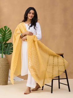 Fabindia - Yellow Cotton Silk Chikankari Dupatta