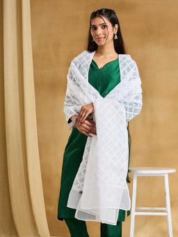 Fabindia - White Cotton Silk Chikankari Dupatta