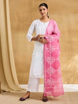 Fabindia - Pink Cotton Silk Chikankari Dupatta