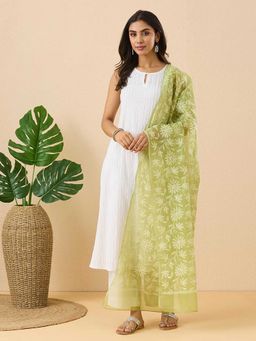 Fabindia - Green Cotton Silk Chikankari Dupatta