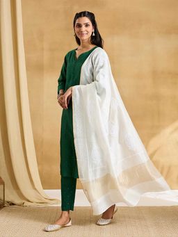 Fabindia - White Cotton Silk Blend Chikankari Dupatta