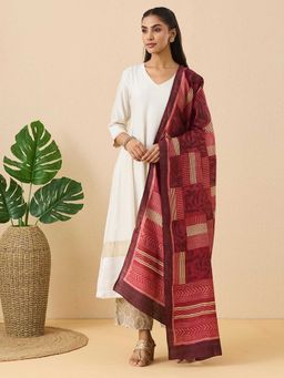 Fabindia - Maroon Silk Hand Block Print Dupatta