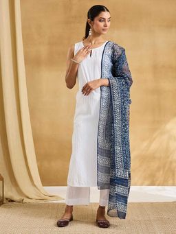 Fabindia - Indigo Cotton Silk Hand Block Print Dupatta