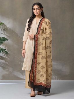 Fabindia - Beige Viscose Bagru Printed Dupatta