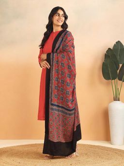 Fabindia - Red Viscose Blend Ajrakh Printed Dupatta
