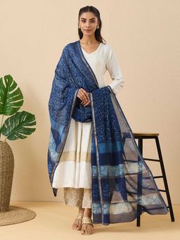 Fabindia - Indigo Cotton Silk Blend Dabu Printed Dupatta