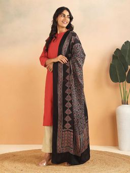 Fabindia - Black Viscose Blend Ajrakh Printed Dupatta