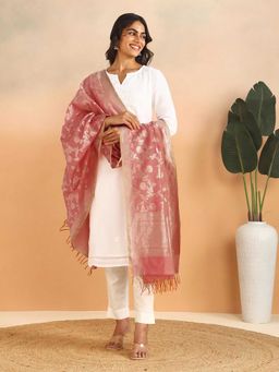 Fabindia - Peach Cotton Silk Blend Dupatta