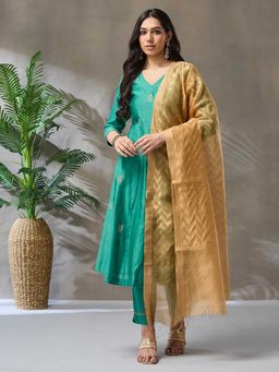 Fabindia - Gold Cotton Silk Blend Hand Woven Dupatta